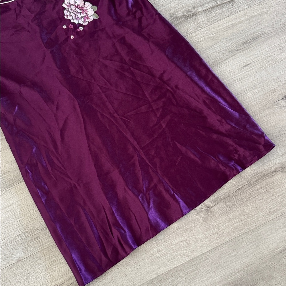 Vintage Morgan Taylor Embroidered Satin Nightgown Dress Purple Floral Medium Y2K - Picture 4 of 11